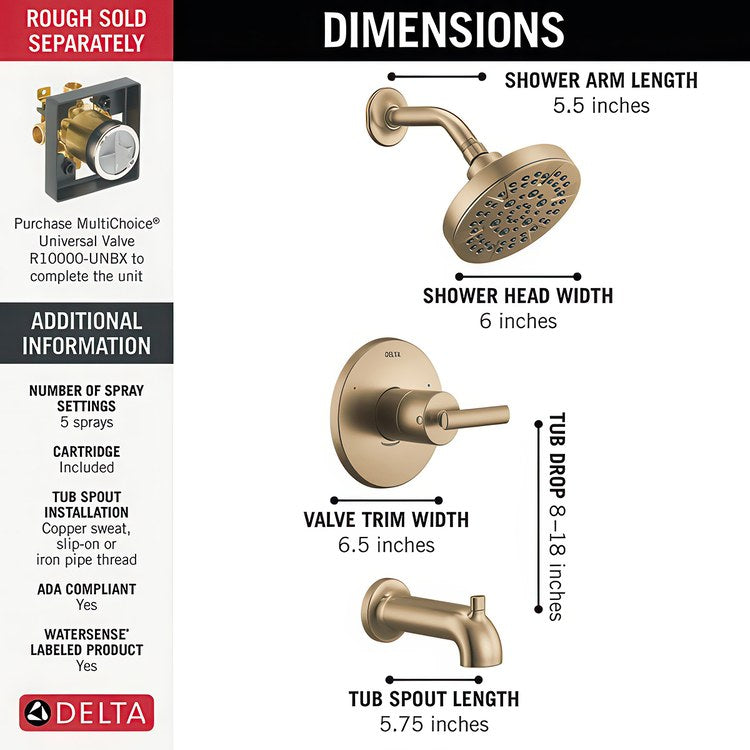 Tub and Shower Trim Altado Monitor 14 1 Lever Brilliance Champagne Bronze WaterSense ADA 6.0 Gallons per Minute for MuiltiChoice Universal Rough-In Valve R10000 - Image 3