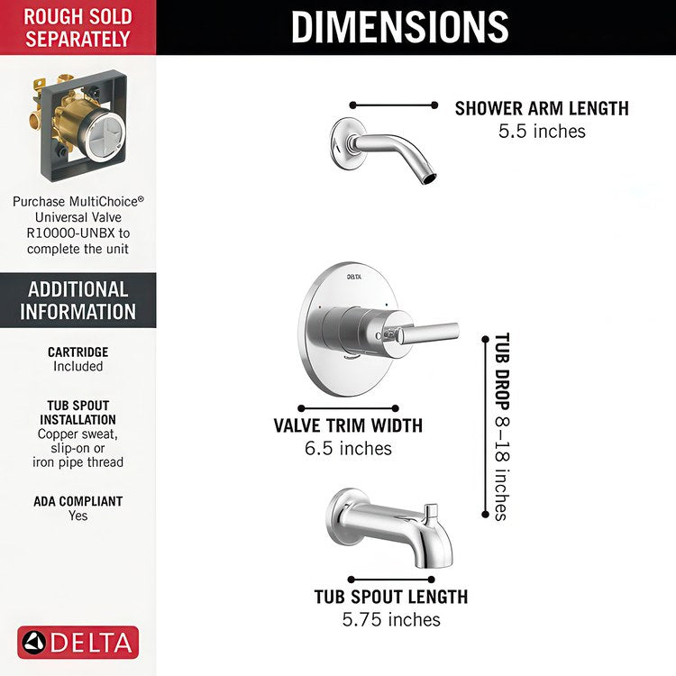 Tub and Shower Trim Altado Monitor 14 1 Lever Chrome WaterSense ADA 6.0 Gallons per Minute for MuiltiChoice Universal Rough-In Valve R10000 - Image 2