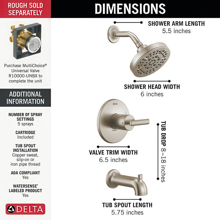 Tub and Shower Trim Altado Monitor 14 1 Lever Brilliance Stainless WaterSense ADA 6.0 Gallons per Minute for MuiltiChoice Universal Rough-In Valve R10000 - Image 3