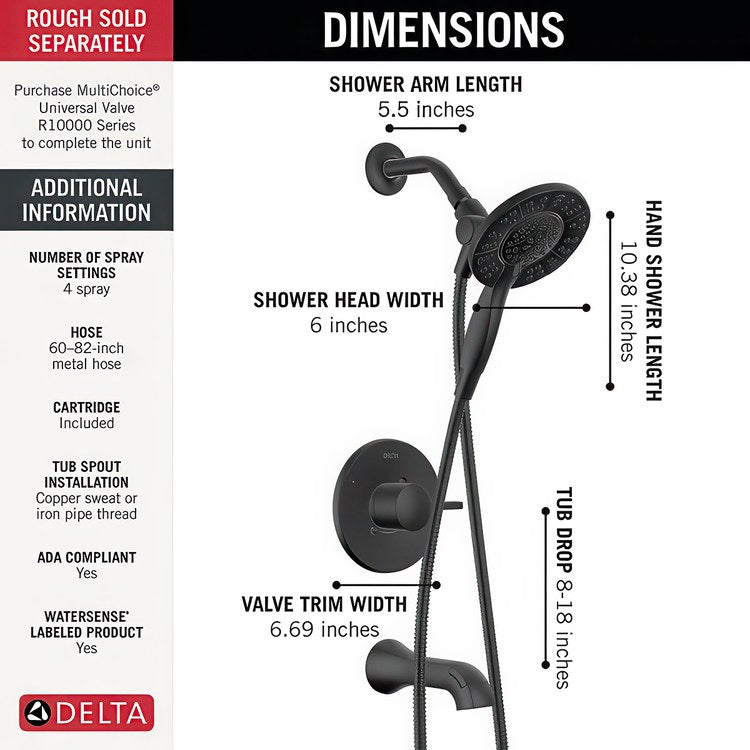 Tub and Shower Trim Albion Monitor 14 2 Lever Matte Black/Champagne Bronze WaterSense ADA 6.0 Gallons per Minute for MuiltiChoice Universal Rough-In Valve R10000 - Image 2