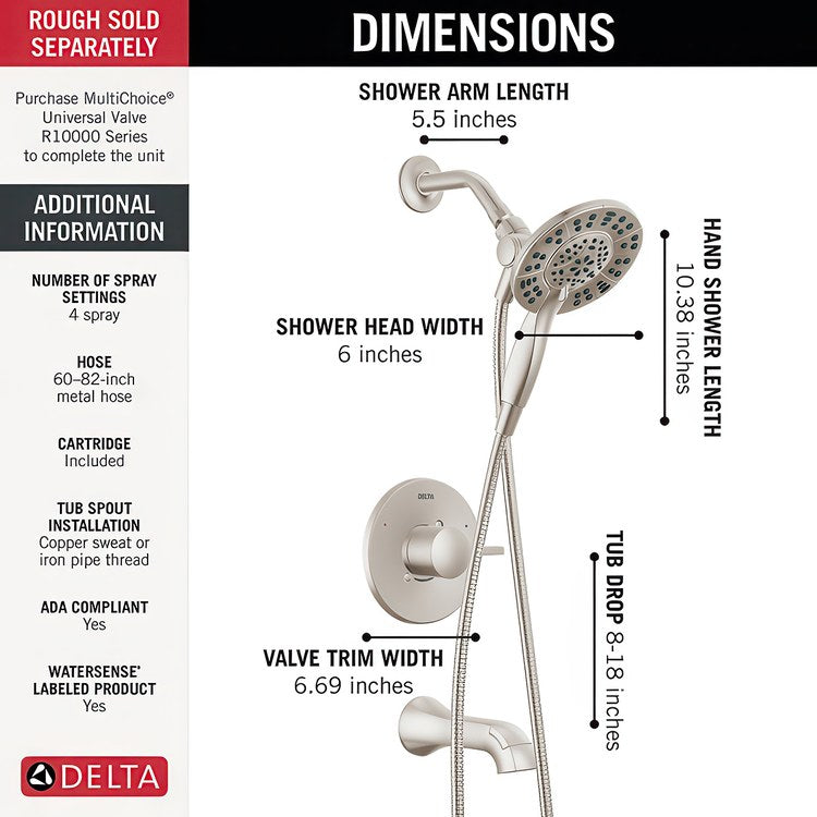 Tub and Shower Trim Albion Monitor 14 2 Lever Spotshield Brushed Nickel WaterSense ADA 6.0 Gallons per Minute for MuiltiChoice Universal Rough-In Valve R10000 - Image 3