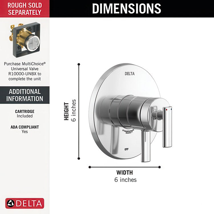 Pressure Balance Valve Trim Altado Monitor 17 2 Lever Chrome 6-1/2 Inch WaterSense ADA for MultiChoice Universal Rough-In Valve R10000 - Image 2