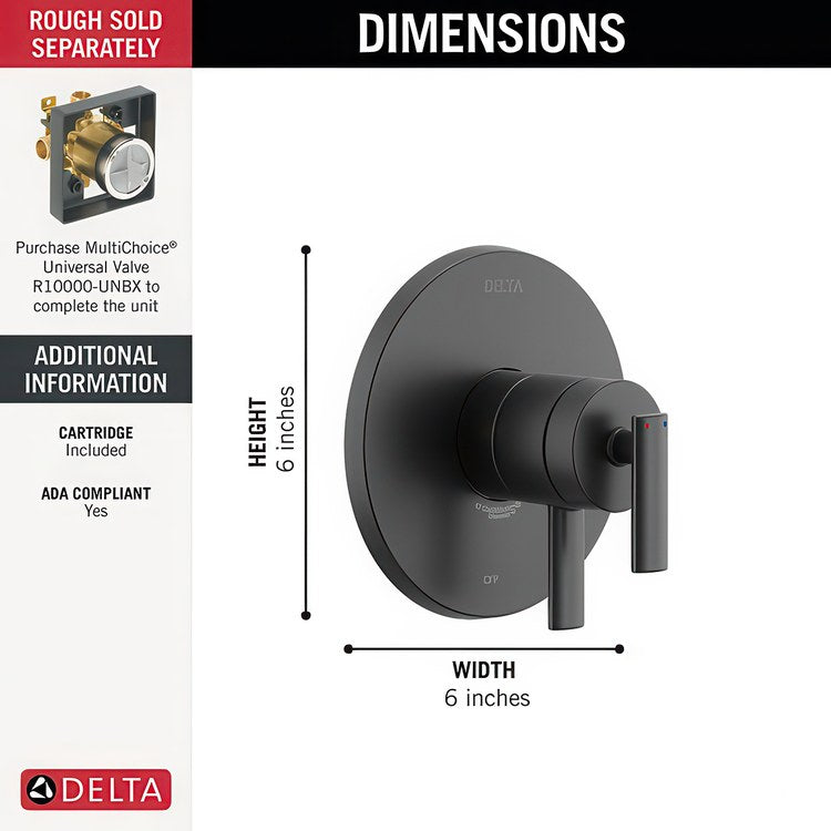 Pressure Balance Valve Trim Altado Monitor 17 2 Lever Matte Black 6-1/2 Inch WaterSense ADA for MultiChoice Universal Rough-In Valve R10000 - Image 2