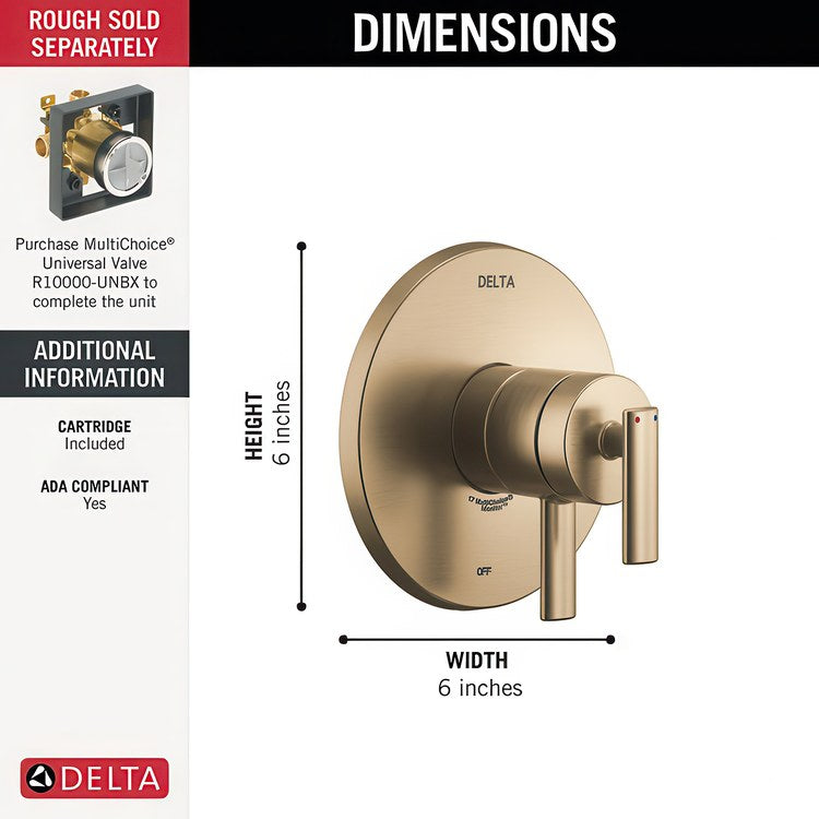 Pressure Balance Valve Trim Altado Monitor 17 2 Lever Brilliance Champagne Bronze 6-1/2 Inch WaterSense ADA for MultiChoice Universal Rough-In Valve R10000 - Image 2