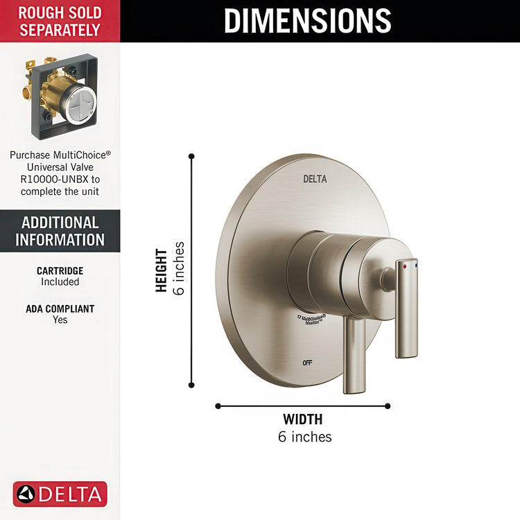 Pressure Balance Valve Trim Altado Monitor 17 2 Lever Brilliance Stainless 6-1/2 Inch WaterSense ADA for MultiChoice Universal Rough-In Valve R10000 - Image 2
