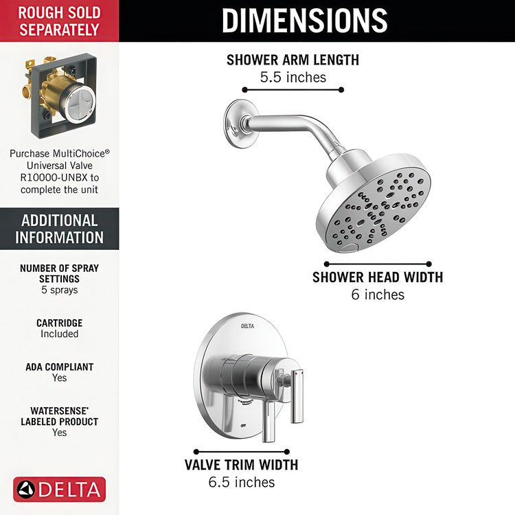 Shower Trim Altado Monitor 17 Pressure Balance 2 Lever Chrome WaterSense ADA 1.75 Gallons per Minute H2OKinetic for MuiltiChoice Universal Rough-In Valve R10000 - Image 3