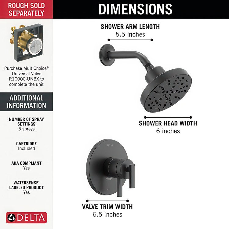 Shower Trim Altado Monitor 17 Pressure Balance 2 Lever Matte Black WaterSense ADA 1.75 Gallons per Minute H2OKinetic for MuiltiChoice Universal Rough-In Valve R10000 - Image 2