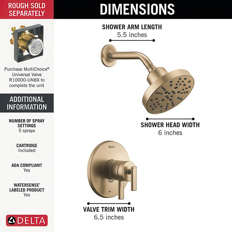 Shower Trim Altado Monitor 17 Pressure Balance 2 Lever Brilliance Champagne Bronze WaterSense ADA 1.75 Gallons per Minute H2OKinetic for MuiltiChoice Universal Rough-In Valve R10000 - Image 2