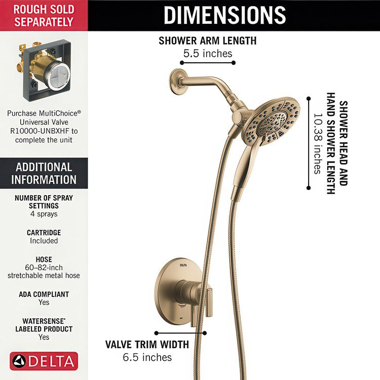 Shower Trim Altado Monitor 17 2 Lever Brilliance Champagne Bronze WaterSense ADA 1.75 Gallons per Minute In2ition 2-In-1 for MuiltiChoice Universal Rough-In Valve R10000 - Image 2