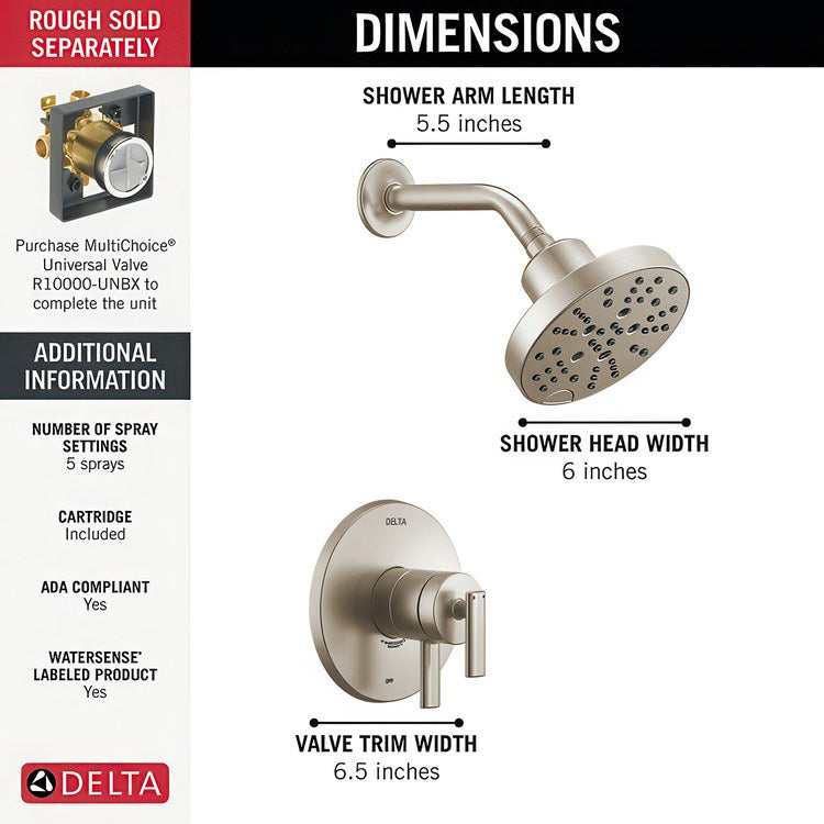 Shower Trim Altado Monitor 17 Pressure Balance 2 Lever Brilliance Stainless WaterSense ADA 1.75 Gallons per Minute H2OKinetic for MuiltiChoice Universal Rough-In Valve R10000 - Image 2