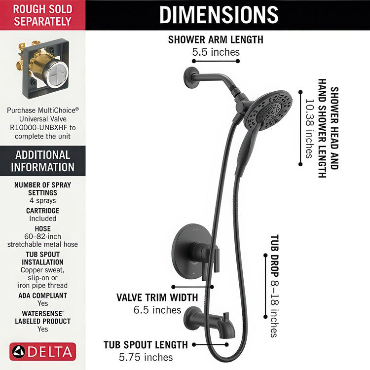 Tub and Shower Trim Altado Monitor 17 2 Lever Matte Black WaterSense ADA 6.2 Gallons per Minute for MuiltiChoice Universal Rough-In Valve R10000 - Image 3