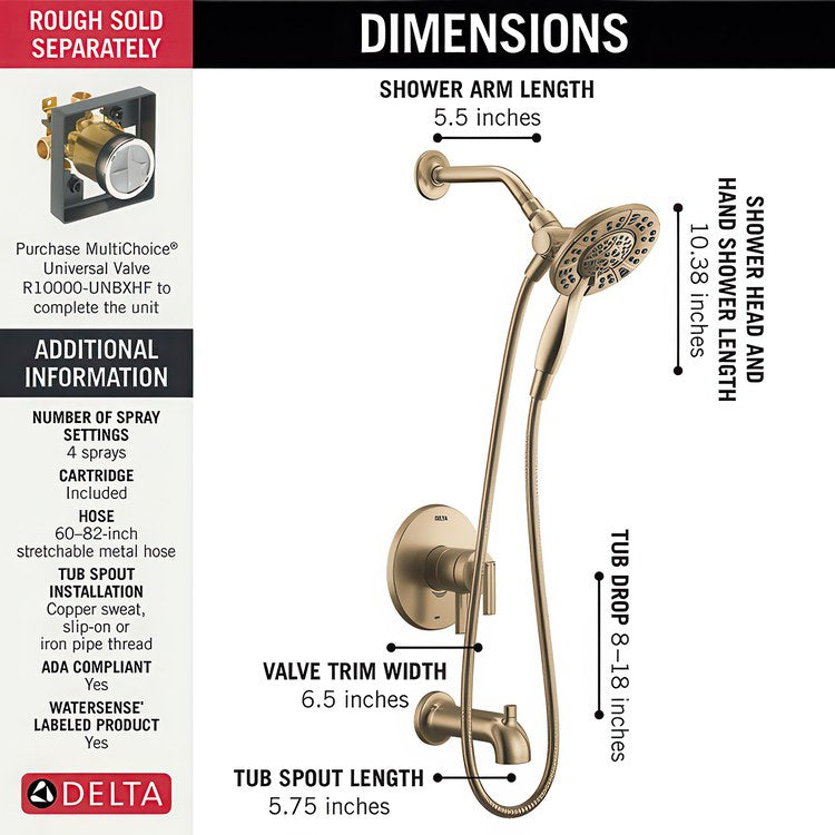 Tub and Shower Trim Altado Monitor 17 2 Lever Brilliance Champagne Bronze WaterSense ADA 6.2 Gallons per Minute for MuiltiChoice Universal Rough-In Valve R10000 - Image 2