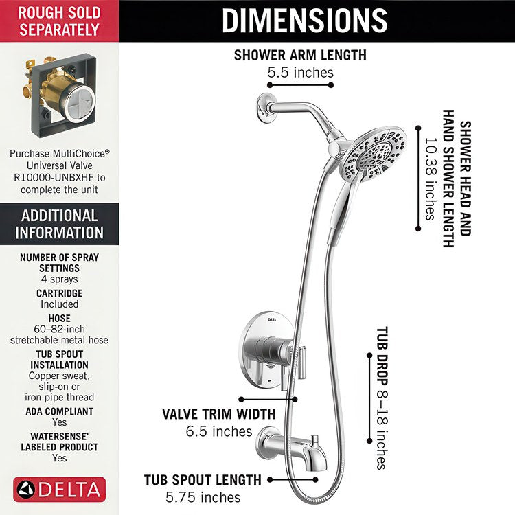 Tub and Shower Trim Altado Monitor 17 2 Lever Chrome WaterSense ADA 6.2 Gallons per Minute for MuiltiChoice Universal Rough-In Valve R10000 - Image 2