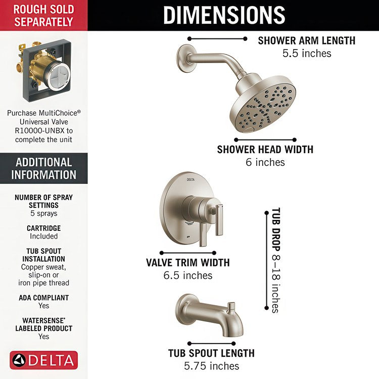 Tub and Shower Trim Altado Monitor 17 2 Lever Brilliance Stainless WaterSense ADA 6.2 Gallons per Minute for MuiltiChoice Universal Rough-In Valve R10000 - Image 2