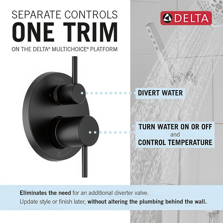 Shower Trim Modern Monitor 14 with 2 Function Diverter 2 Lever Matte Black WaterSense ADA 1.75 Gallons per Minute Raincan for MuiltiChoice Universal Rough-In Valve R22000 - Image 2