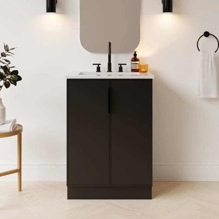 Vanity Natick 24 Inch Floor Standing Center Bowl Black Satin 2 Doors - Image 2