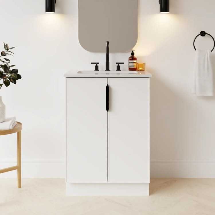 Vanity Natick 24 Inch Floor Standing Center Bowl White Satin 2 Doors - Image 2
