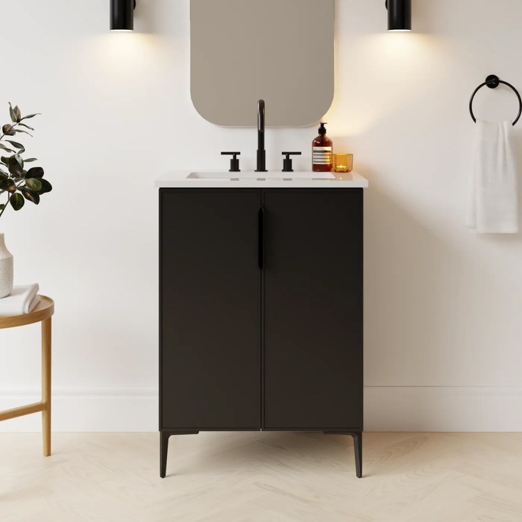 Freestanding Vanity Natick 24 Inch Center Bowl Black Satin 2 Doors Thin Line Shaker - Image 2