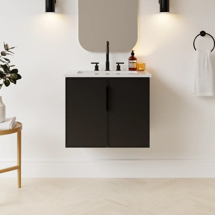 Wall Hung Vanity Natick 24 Inch Center Bowl Black Satin 2 Doors Thin Line Shaker - Image 2