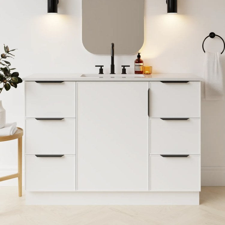 Vanity Natick 48 Inch Floor Standing Center Bowl White Satin 1 Doors 6 Drawers Dovetail - Image 2