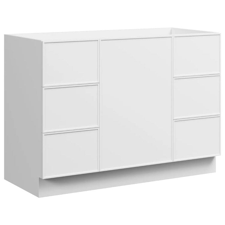 Vanity Natick 48 Inch Floor Standing Center Bowl White Satin 1 Doors 6 Drawers Dovetail