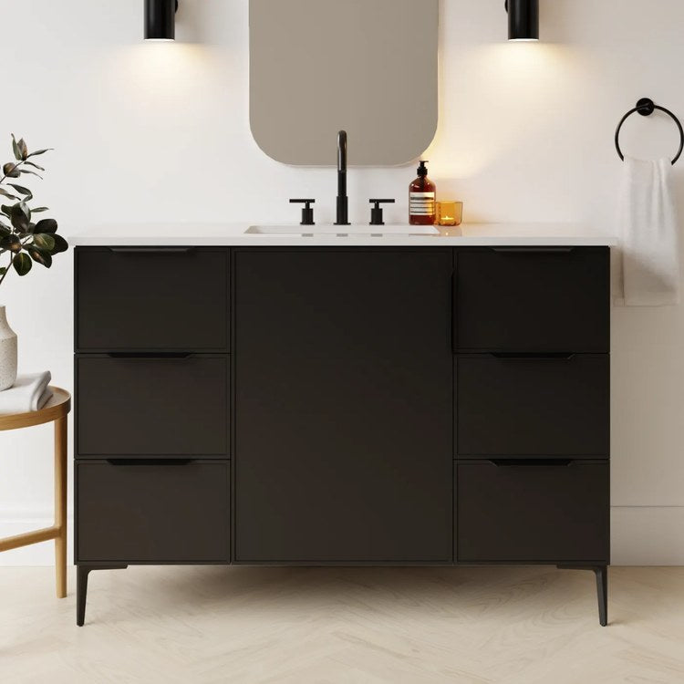 Freestanding Vanity Natick 48 Inch Center Bowl Black Satin 1 Doors Thin Line Shaker - Image 2