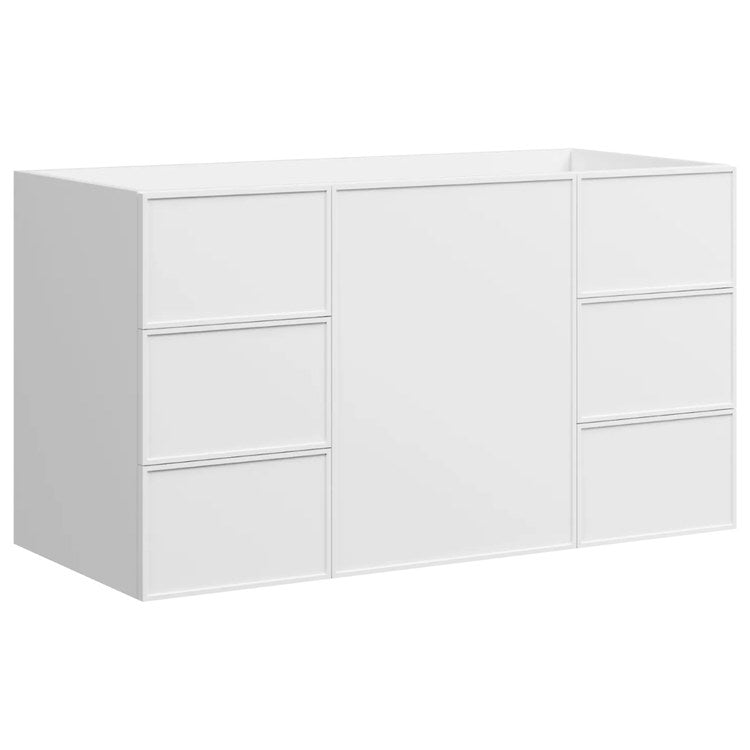 Freestanding Vanity Natick 48 Inch Center Bowl White Satin 1 Doors Thin Line Shaker