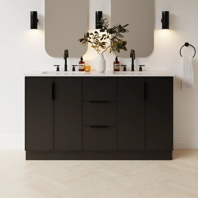 Vanity Natick 60 Inch Floor Standing Double Bowl Black Satin 4 Doors 3 Drawers Dovetail - Image 2