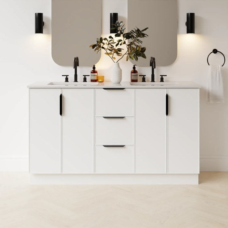 Vanity Natick 60 Inch Floor Standing Double Bowl White Satin 4 Doors 3 Drawers Dovetail - Image 2