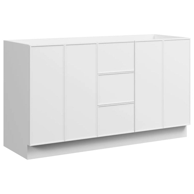 Vanity Natick 60 Inch Floor Standing Double Bowl White Satin 4 Doors 3 Drawers Dovetail