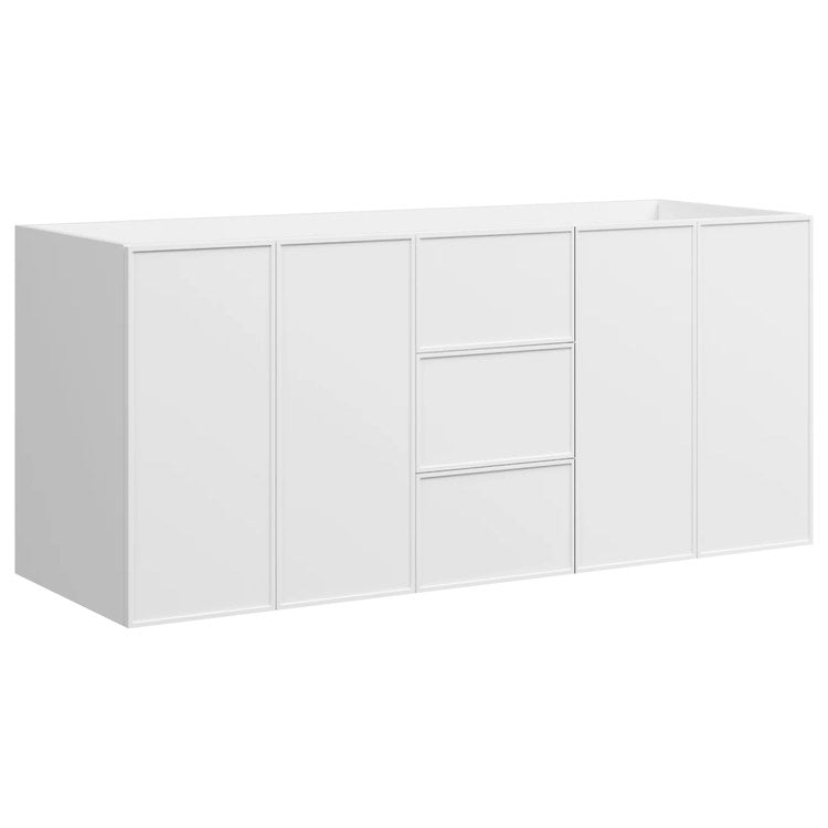 Freestanding Vanity Natick 60 Inch Double Bowl White Satin 2 Doors Thin Line Shaker