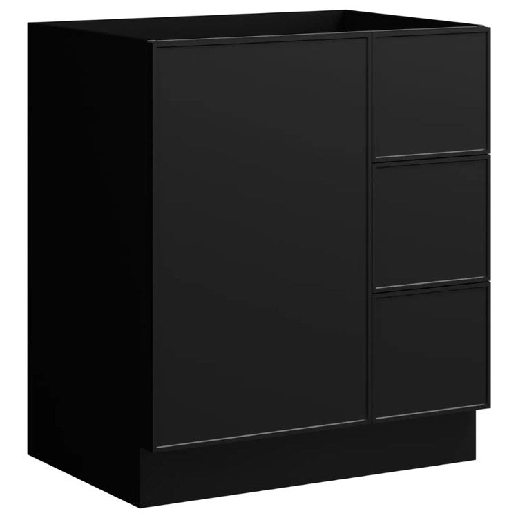 Vanity Natick 30 Inch Floor Standing Center Bowl Drawer on Right Black Satin 1 Doors 3 Drawers Dovetail