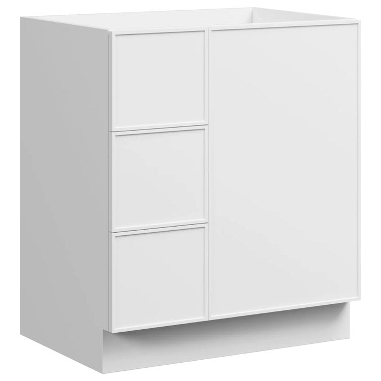 Vanity Natick 30 Inch Floor Standing Center Bowl Drawer on Left White Satin 1 Doors 3 Drawers Dovetail