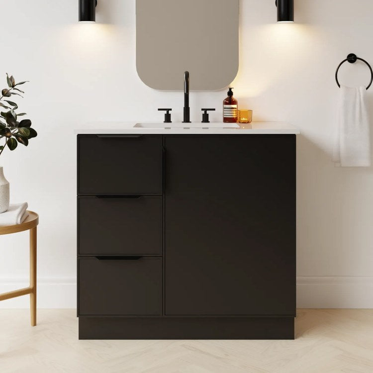 Vanity Natick 36 Inch Floor Standing Center Bowl Drawer on Left Black Satin 1 Doors 3 Drawers Dovetail - Image 2