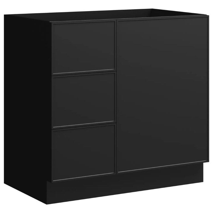 Vanity Natick 36 Inch Floor Standing Center Bowl Drawer on Left Black Satin 1 Doors 3 Drawers Dovetail