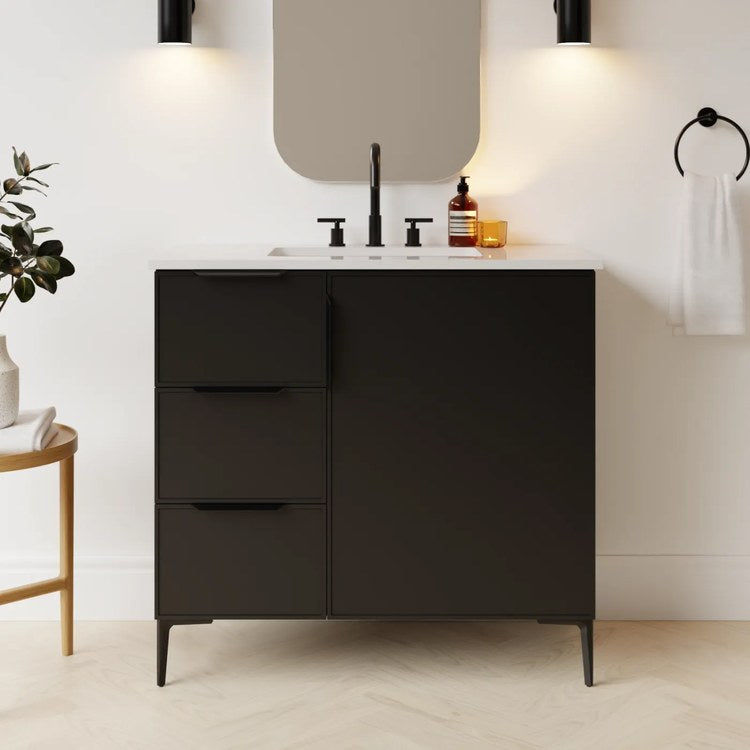 Freestanding Vanity Natick 36 Inch Center Bowl Drawer on Left Black Satin 1 Doors Thin Line Shaker - Image 2