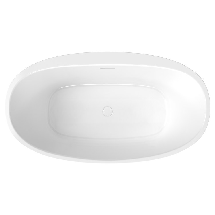 Freestanding Tub Hatto 59 x 32 Inch Soaker White Center Drain Oval - Image 3