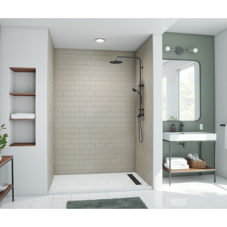 Shower Wall Kit 3 Piece Metro Subway Tile 32 x 62 x 96 Inch Limestone Swanstone - Image 3