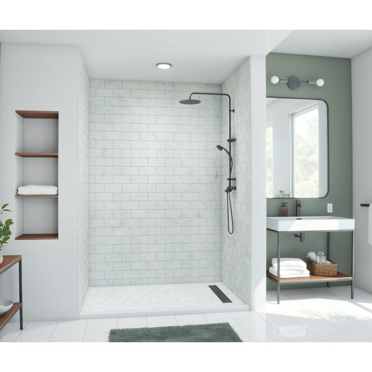 Shower Wall Kit 3 Piece Metro Subway Tile 34 x 62 x 96 Inch Carrara Swanstone - Image 3