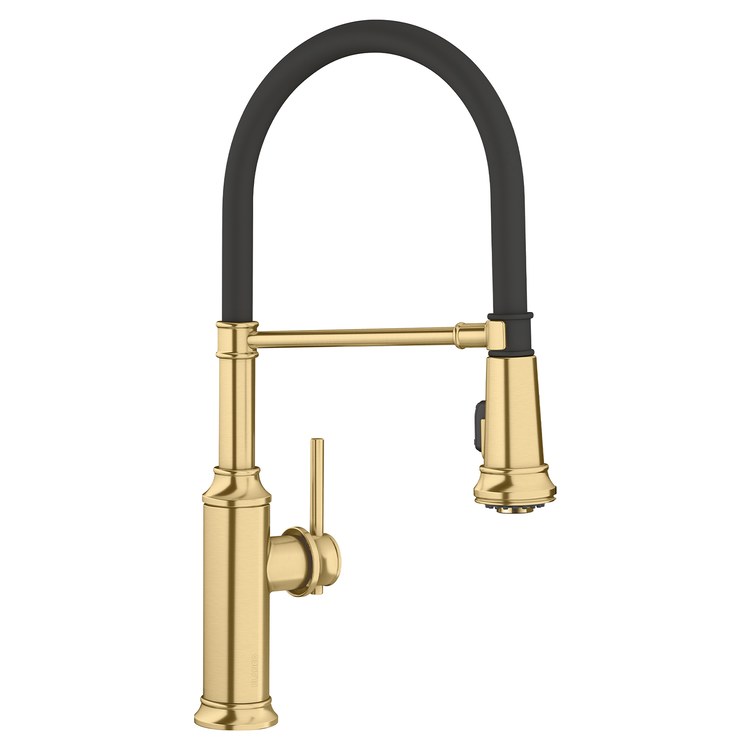 Kitchen Faucet Empressa Semi Pro 1 Lever CALGreen CEC Satin Gold Pull Down 2 Function Gooseneck 180 DEG Swivel 1 Hole 1.5 Gallons per Minute - Image 1