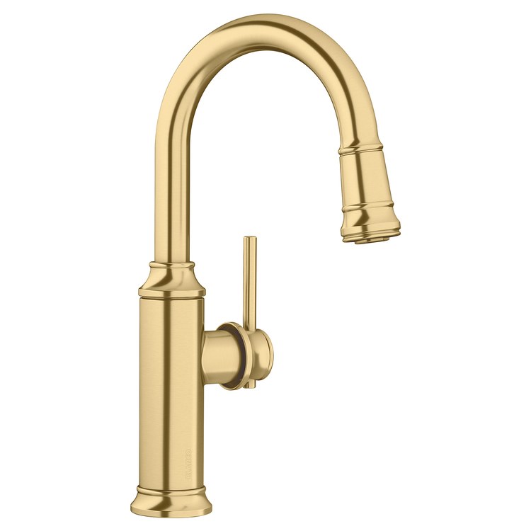 Bar Faucet Empressa 1 Lever CEC CALGreen Satin Gold Pull Down 1 Function Gooseneck 360 DEG Swivel 1.5 Gallons per Minute - Image 1