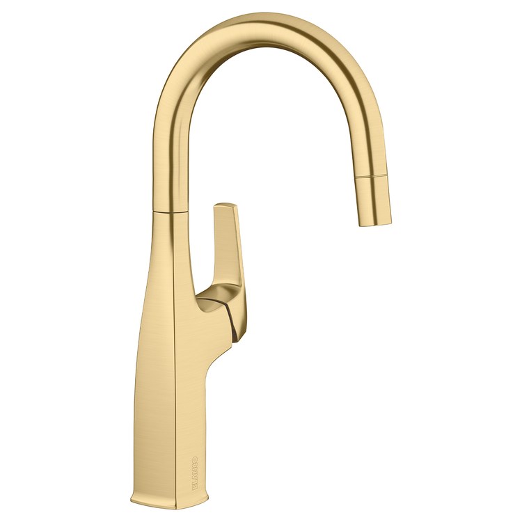 Bar Faucet Rivana 1 Lever CEC CALGreen Satin Gold Pull Down 1 Function Gooseneck 170 DEG Swivel 1.5 Gallons per Minute - Image 1