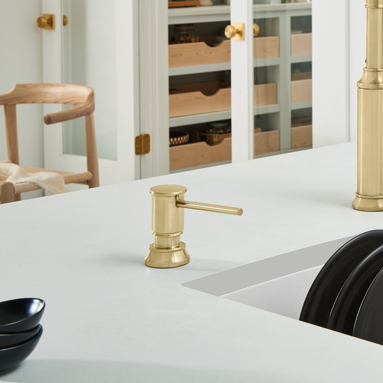 Soap Dispenser Empressa Satin Gold Deck Mount Solid Brass 12 Fluid Ounce - Image 3