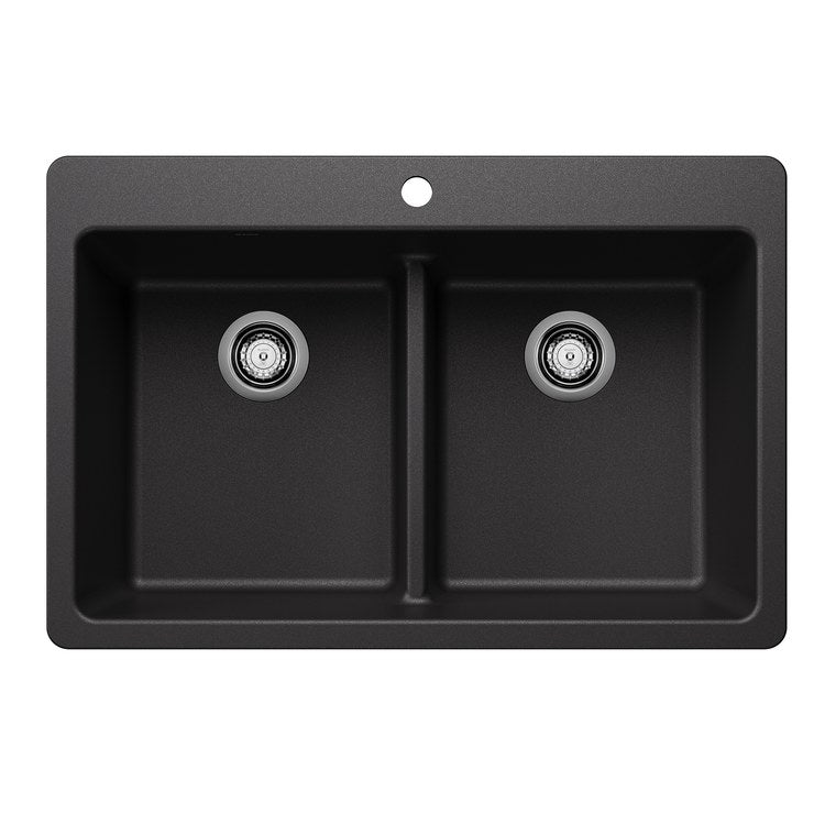Kitchen Sink Liven 33 Inch 2 Bowls 50/50 Low Divide 3 Hole Anthracite Undermount/Drop-In Rectangle Silgranit - Image 1