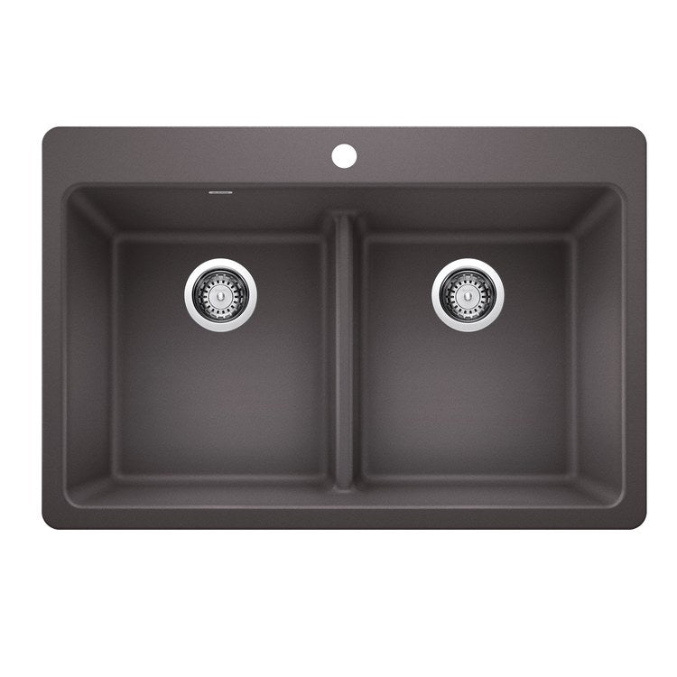 Kitchen Sink Liven 33 Inch 2 Bowls 50/50 Low Divide 3 Hole Cinder Undermount/Drop-In Rectangle Silgranit - Image 1