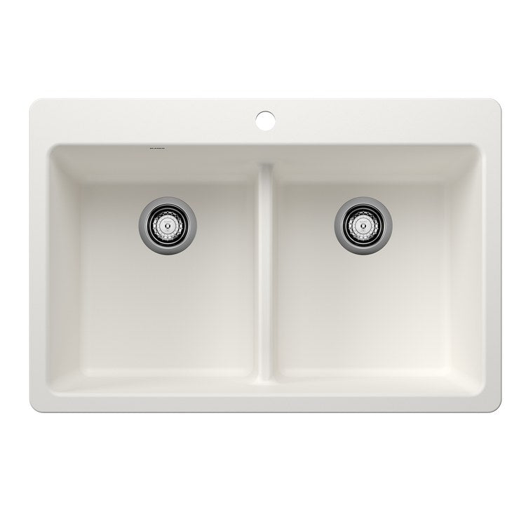 Kitchen Sink Liven 33 Inch 2 Bowls 50/50 Low Divide 3 Hole White Undermount/Drop-In Rectangle Silgranit - Image 1