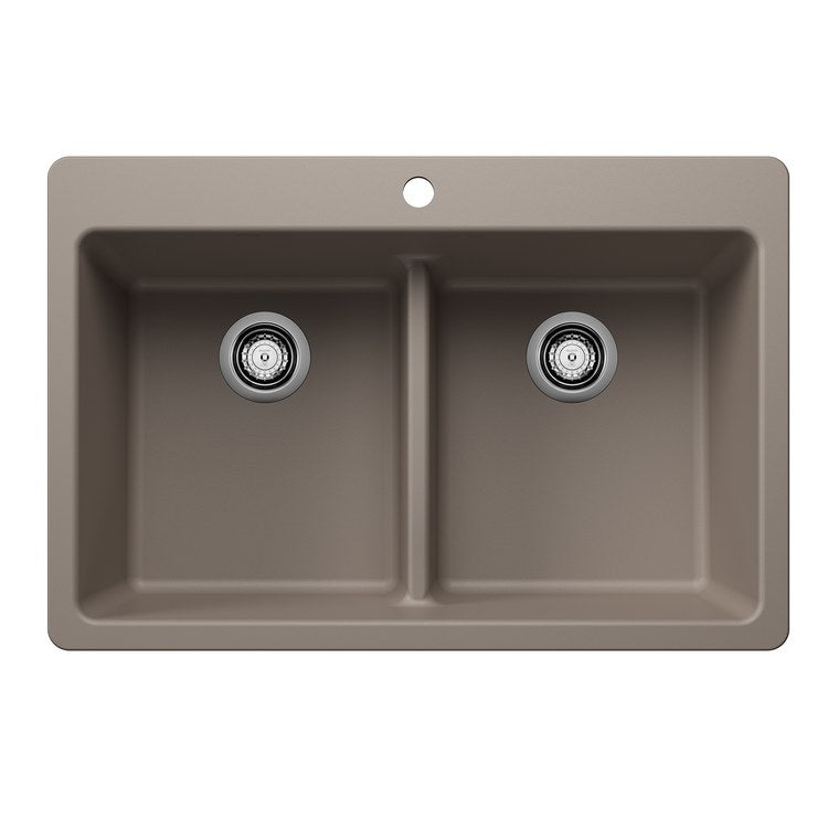 Kitchen Sink Liven 33 Inch 2 Bowls 50/50 Low Divide 3 Hole Truffle Undermount/Drop-In Rectangle Silgranit - Image 1
