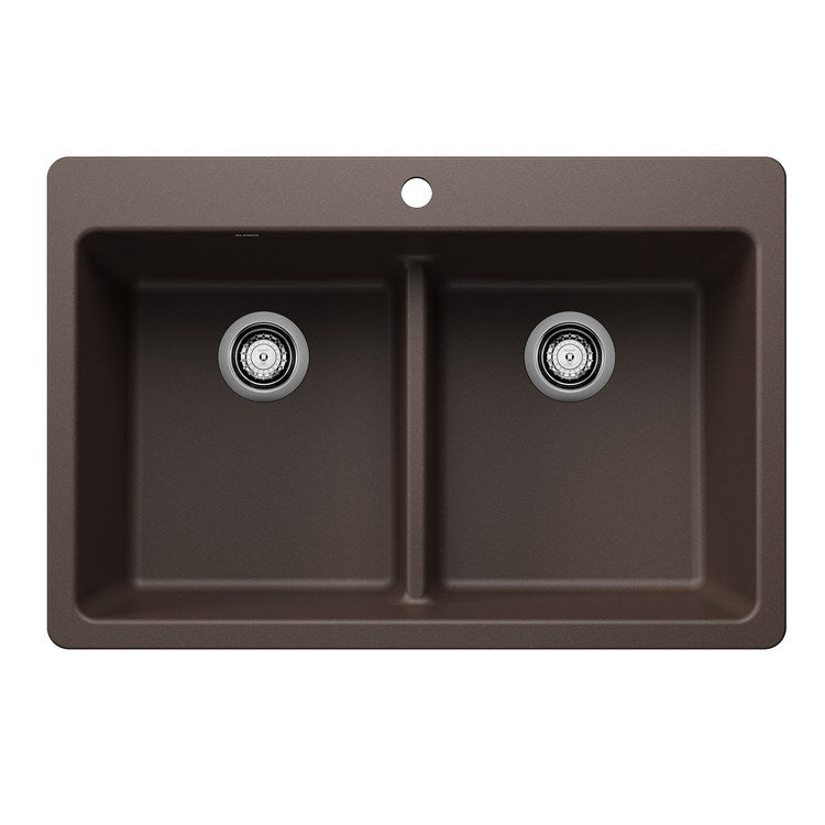Kitchen Sink Liven 33 Inch 2 Bowls 50/50 Low Divide 3 Hole Cafe Undermount/Drop-In Rectangle Silgranit - Image 1