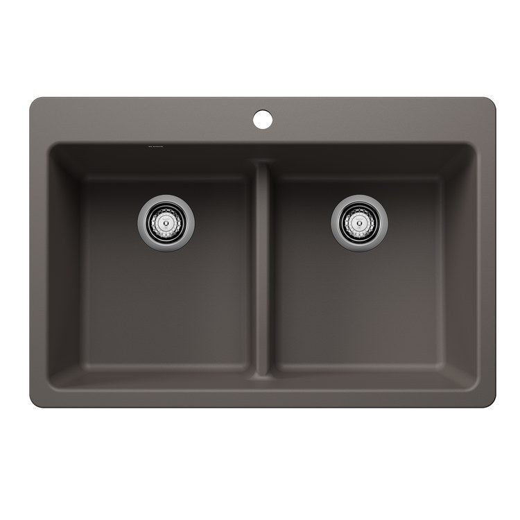 Kitchen Sink Liven 33 Inch 2 Bowls 50/50 Low Divide 3 Hole Volcano Gray Undermount/Drop-In Rectangle Silgranit - Image 1