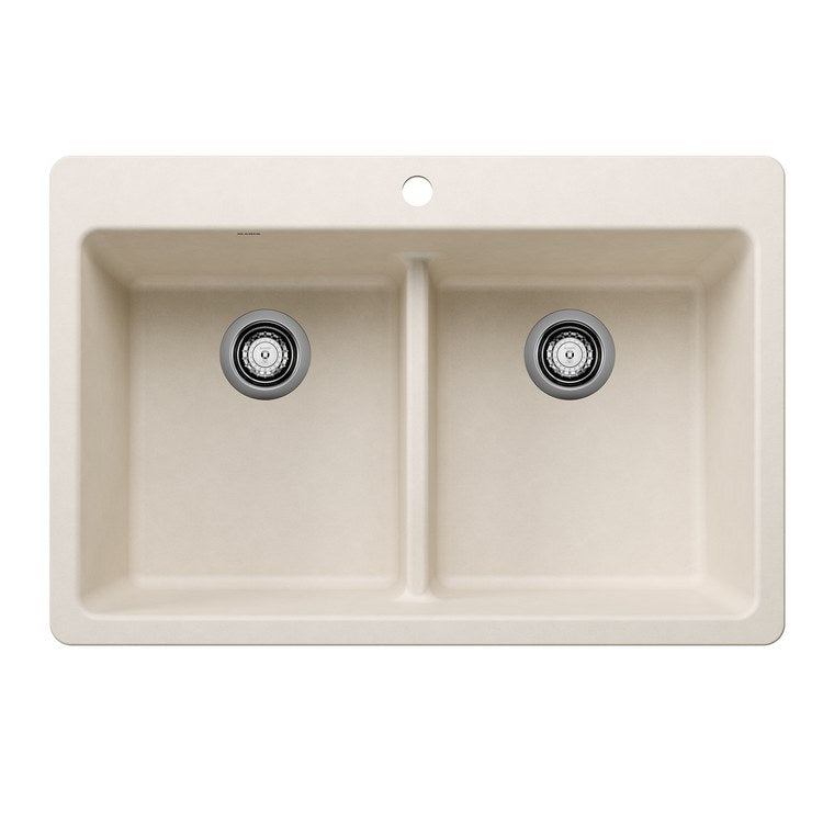 Kitchen Sink Liven 33 Inch 2 Bowls 50/50 Low Divide 3 Hole Soft White Undermount/Drop-In Rectangle Silgranit - Image 1